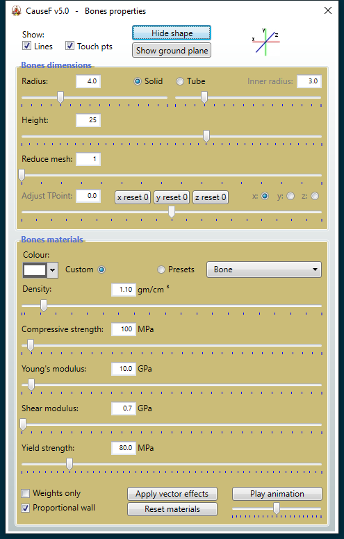 Bones properties window