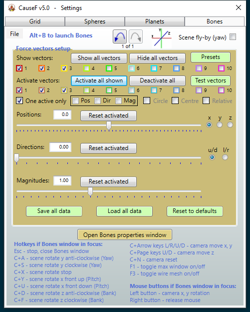Settings window - Bones