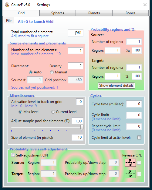 Settings window - Grid
